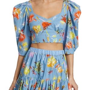 Tanya Taylor Aileen Cropped Floral Puff-Sleeve Top